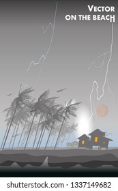 vector storm on fisherman village background