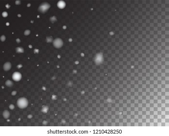 Vector Storm Trail Winter Snowfall Transparent Background. Isolated Realistic Snow Confetti Snowflake Scatter Falling Down. Christmas New Year Ad Pattern, Gray Scale Realistic Winter Snowfall Border