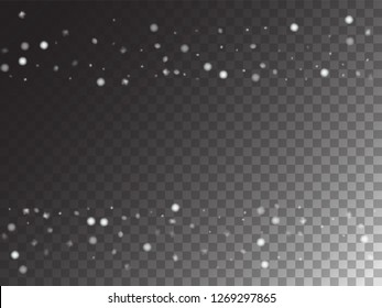 Vector Storm Trail Winter Snowfall Transparent Background. Realistic Snow Confetti Falling Down, Isolated Snowflake Scatter. Christmas New Year Hipster Gray Scale Realistic Winter Snowfall Border