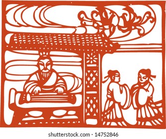 vector of Story about Confucius tutoring students, in the Spring Period of China