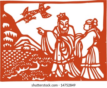 vector of Story about Confucius tutoring students, in the Spring Period of China