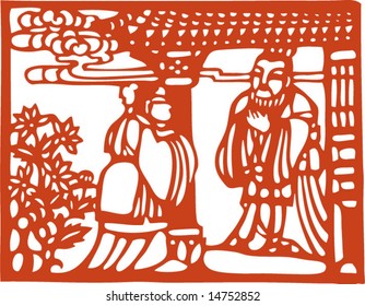 vector of Story about Confucius tutoring students, in the Spring Period of China