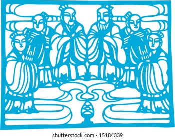 vector of Story about Confucius tutoring students, in the Spring Period of China