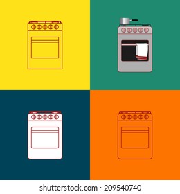 Vector of stove illustrated in lines, round corner and color