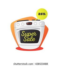 Vector stove illustration in cartoon style. Kitchen electronics sale concept.