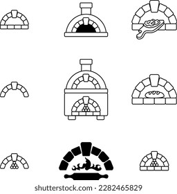 Vector de contorno de ícono de pizza de estufa vectorial. Ladrillo del horno. leña de piedra. íconos del horno de ladrillo. ilustración