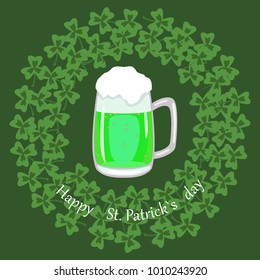 Vector of St.patrick`s day banner with green beer and clover
