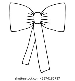 Vector straight bow in doodle style linear black isolated