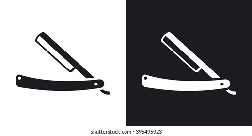Vector straight razor icon. Two-tone version on black and white background