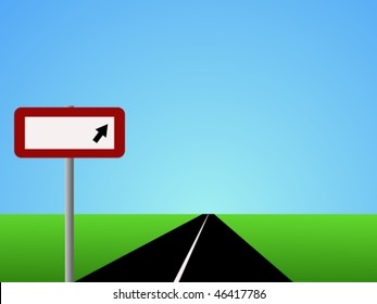 Vector of straight road and sky with blank road sign