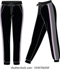 Vector pantalones de sudor recto moda CAD, mujer relajado calzoncillos de ajuste con bolsillos de dibujo técnico, perno con plantilla de detalles de banda de cintura y cuerda de dibujo, plano, boceto