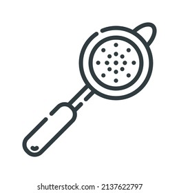 Vector strainer line icon isolated on transparent background. 