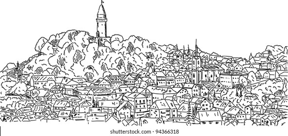 vector - Stramberk, historic town with a castle on a hill top ,Czech republic, Europe