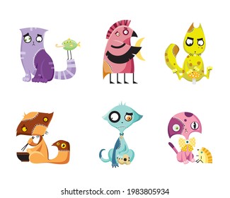 Vector strange animals. Cute monsters.