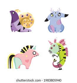 Vector strange animals. Cute monsters.