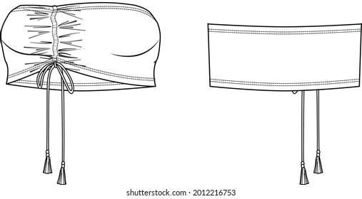 Dibujo técnico superior de cepas vectoriales, mujeres cosechan arriba con confección de moda CAD, plantilla, boceto, plano. Camiseta de tela de Jersey con frontal, vista posterior, color blanco