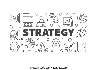 Vector Strategy horizontal concept illustration or banner in outline style