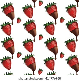 Vector Strawberries in chocolate pattern background. Sweet fresh berry summer background 