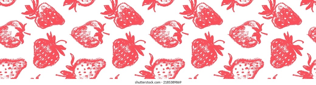 Vector Strawberries seamless pattern, strawberry illustrations, hand-drawn red berry for vegan banner, juice or jam label design. Ripe berries background for baby food packaging. Strawberry backdrop.