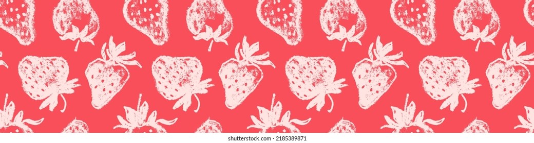 Vector Strawberries seamless pattern, strawberry illustrations, hand-drawn red berry for vegan banner, juice or jam label design. Ripe berries background for baby food packaging. Strawberry backdrop.