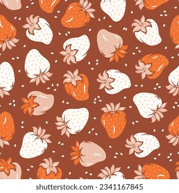 Vector Strawberries Seamless Pattern. Wild Strawberry. Berries Background. Fruit Berry Wallpaper. Great for Textile, Wrapping Paper, Packaging etc.