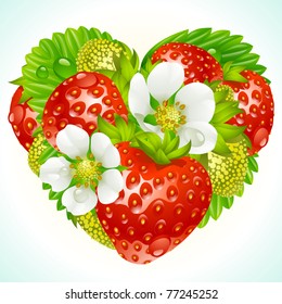 Vector strawberries in the shape of heart