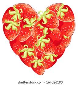 Vector strawberries in shape of heart. Symbol valentine and love