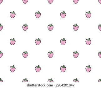 Vector strawberry background. Seamless pattern of hand drawn little pink strawberries. Natural seamless pattern of garden fruits