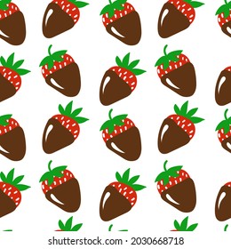 Vector strawberry in brown chocolate seamless pattern. Design for menu, cafe decor, home textile, wrapping paper.
