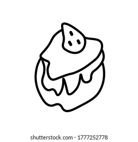 Ropa de tarta de fresa vectorial con una línea negra.Comida simple e ilustración de la cocina en estilo doodle sobre un fondo blanco aislado dibujado a mano. Diseño para redes sociales, web, publicidad, banners, menús.
