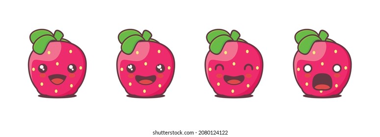 mascota de dibujos animados vector Strawberry, con diferentes expresiones faciales. adecuado para iconos, logotipos, impresiones, pegatinas, etc.