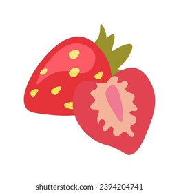 Vector strawberry in cartoon style. Illustration on a white isolated background. Organic berry, natural product. Element for posters, advertisements, magazines, placards, textiles. EPS10