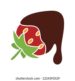 vector strawberry with chocolate icon. Flat illustration of strawberry. sweet chocolate isolated on white background. chocolate strawberry sign symbol - dessert icon