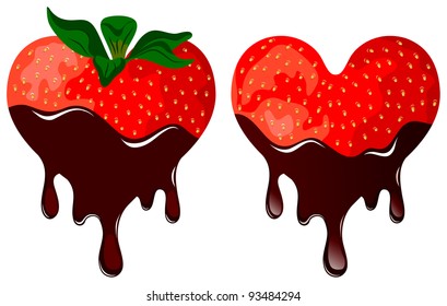 Vector strawberry in chocolate is isolated on a white background