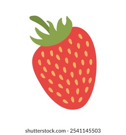 Vector Clipart de fresa con tallo y hojas. Dibujado a mano ilustración de frutas de verano de dibujos animados.