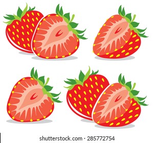 Vector strawberry. Collection of cut strawberry fruits vector illustrations