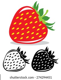 Vector strawberry in color and black and white
