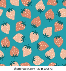 Vector Strawberry colorful pattern on a dark background. Seamless background of Bright, multi-colored garden berries.  For fashion, wallpaper, print. Trendy design.