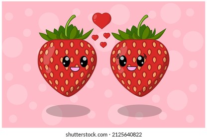 Vector of strawberry couple in love seeing looking