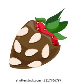 Vector strawberry covered with milk chocolate and decorated with almond chips.
