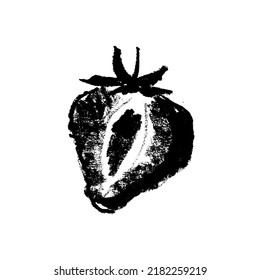 Vector Strawberry drawing isolated. Black hand drawn strawberries sketch. Stencil style sign of red berry illustration for baby food logo, juice label design, strawberry icon, berries packaging.