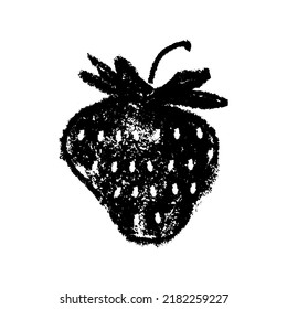 Vector Strawberry drawing isolated. Black hand drawn strawberries sketch. Stencil style sign of red berry illustration for baby food logo, juice label design, strawberry icon, berries packaging.