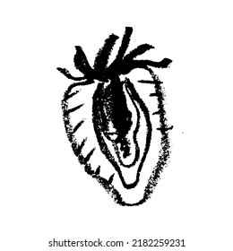 Dibujo de fresa vectorial aislado. Esbozo de fresas dibujado a mano negra. Signo de estilo esténcil de la ilustración de berry roja para el logotipo de comida para bebé, diseño de etiquetas de jugo, icono de fresa, empaque de bayas.