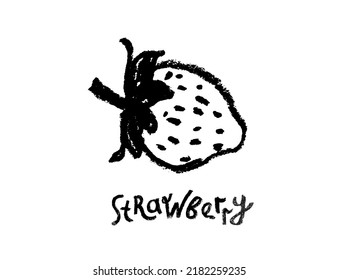 Vector Strawberry drawing isolated. Black hand drawn strawberries sketch. Stencil style sign of red berry illustration for baby food logo, juice label design, strawberry icon, berries packaging.