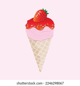 vector strawberry flavored ice cream on a pink background