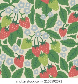 Vector strawberry and flowers illustration seamless repeat pattern fashion and home decor print fabric digital artwork