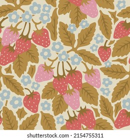 Vector strawberry and flowers illustration seamless repeat pattern fashion and home decor print fabric digital artwork