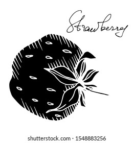 Vector strawberry fresh berry healthy food. Black and white engraved ink art. Isolated strawberry illustration element on white background.