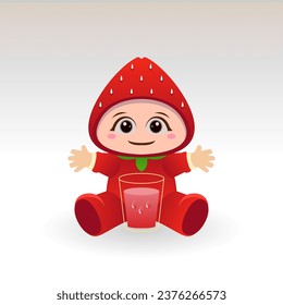Vector Strawberry fruit kawaii cartoon character vector funny Strawberry fruit kawaii illustration
