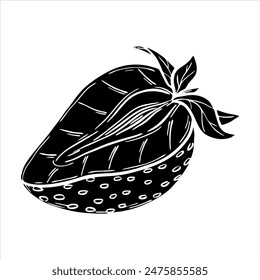 Vector strawberry half silhouette illustration, hand drawn botanical outline drawing, monochrome strawberry icon. Design element for background, pattern, packaging, icon, logo.